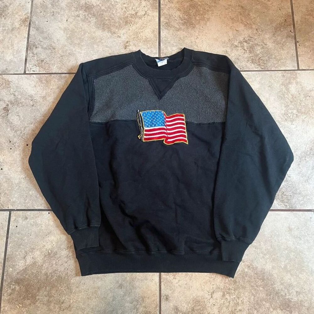 Vintage Mixed Media American Flag Embroidered Crewneck Sweatshirt size large